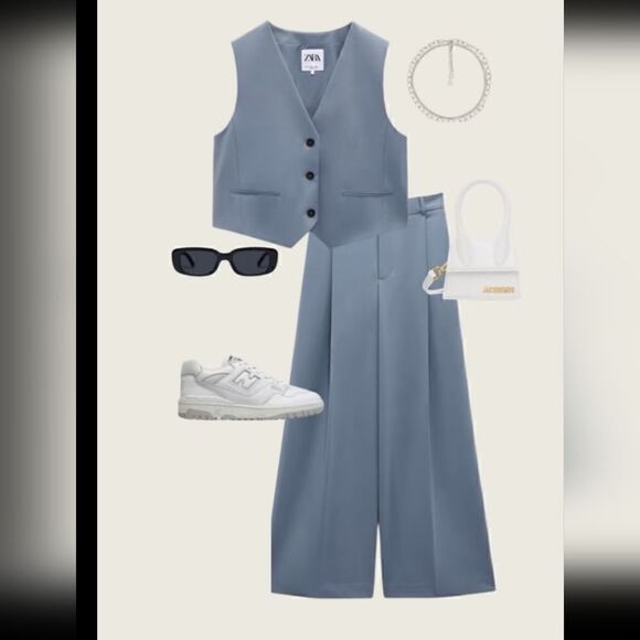 ZARA BLUE BUTTON TAILORED VEST - Picture 11 of 12